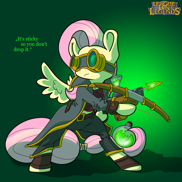 Size: 2000x2000 | Tagged: safe, derpibooru import, fluttershy, pony, bipedal, crossover, goggles, league of legends, solo, twitch