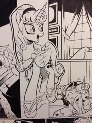 Size: 639x852 | Tagged: artemis luna, artist:andypriceart, derpibooru import, evil luna, lineart, monochrome, princess luna, safe, spoiler:comic, spoiler:comic19, star swirl the bearded