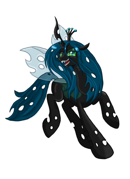 Size: 1024x1408 | Tagged: safe, artist:winterdominus, derpibooru import, queen chrysalis, grin, solo