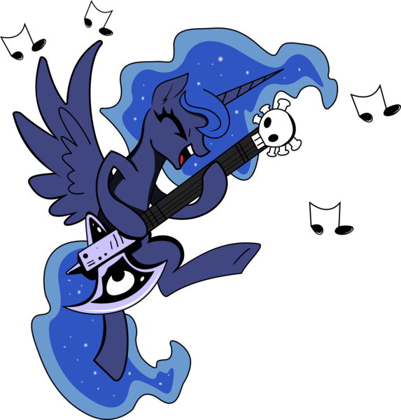 Size: 4000x4188 | Tagged: safe, artist:brunursus, artist:kp-shadowsquirrel, derpibooru import, princess luna, eyes closed, guitar, metal, music notes, open mouth, simple background, solo, transparent background, vector