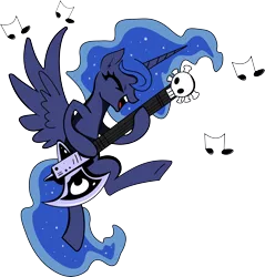 Size: 4000x4188 | Tagged: safe, artist:brunursus, artist:kp-shadowsquirrel, derpibooru import, princess luna, eyes closed, guitar, metal, music notes, open mouth, simple background, solo, transparent background, vector