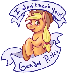 Size: 823x900 | Tagged: applejack, artist:asofterbucky, derpibooru import, feminist ponies, mouthpiece, old banner, positive ponies, safe, solo, subversive kawaii