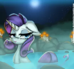 Size: 1300x1200 | Tagged: artist:gamermac, candle, derpibooru import, hot springs, lipstick, rarity, safe, solo