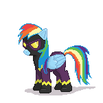 Size: 150x150 | Tagged: animated, artist:tomdantherock, clothes, derpibooru import, floppy ears, pawing the ground, rainbow dash, safe, shadowbolt dash, shadowbolts, shadowbolts costume, simple background, solo, transparent background