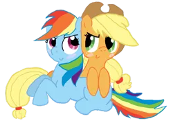 Size: 900x635 | Tagged: safe, artist:thepurplecranberry, derpibooru import, applejack, rainbow dash, appledash, blushing, female, lesbian, shipping