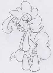 Size: 423x582 | Tagged: artist:dfectivedvice, derpibooru import, grayscale, guilty, lineart, monochrome, pinkie pie, safe, solo, traditional art