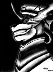 Size: 3186x4347 | Tagged: safe, artist:qwixthetrappedone, derpibooru import, king sombra, monochrome, solo, traditional art