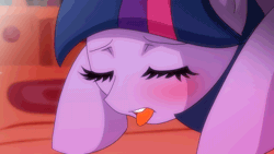 Size: 800x450 | Tagged: suggestive, artist:fantasyblade, derpibooru import, twilight sparkle, pony, animated, blushing, explicit source, eyes closed, face down ass up, female, frame by frame, implied sex, mare, missing horn, open mouth, solo, solo female, tongue out