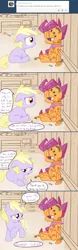 Size: 800x2554 | Tagged: artist:a6p, ask dinky doo, comic, crying, derpibooru import, dinky hooves, filly, floppy ears, foal, frown, prone, raised hoof, robot, rust, sad, scootabot, semi-grimdark, sitting