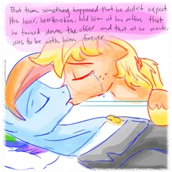 Size: 700x700 | Tagged: safe, derpibooru import, applejack, rainbow dash, appleblitz (gay), appleblitz - fable, appledash, applejack (male), crying, doodle, fake death, gay, kissing, male, playing dead, rainbow blitz, rule 63, shipping