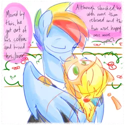 Size: 700x700 | Tagged: safe, derpibooru import, applejack, rainbow dash, appleblitz (gay), appleblitz - fable, appledash, applejack (male), doodle, fake death, gay, kissing, male, playing dead, rainbow blitz, rule 63, shipping, surprise kiss, surprised