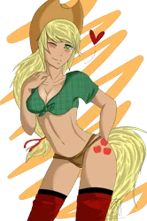 Size: 895x1345 | Tagged: applejack, artist:sexytalkischeap, breasts, clothes, derpibooru import, female, human, humanized, panties, solo, solo female, suggestive, tailed humanization, underwear, wink
