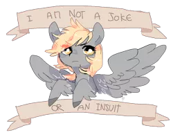 Size: 948x750 | Tagged: safe, artist:pawsmilk, derpibooru import, derpy hooves, pegasus, pony, female, feminist ponies, mare, mouthpiece, old banner, positive ponies, solo, subversive kawaii, underp