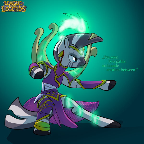 Size: 2000x2000 | Tagged: safe, derpibooru import, zecora, zebra, bipedal, crossover, karma, league of legends, solo