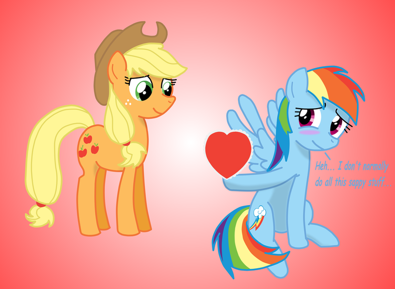 Size: 900x658 | Tagged: safe, artist:pajama-ham, derpibooru import, applejack, rainbow dash, appledash, female, heart, lesbian, shipping