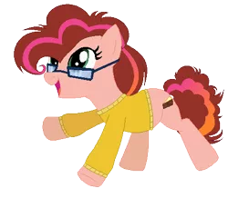 Size: 464x404 | Tagged: safe, artist:etosama, derpibooru import, oc, oc:cheesie cake, unofficial characters only, earth pony, pony, clothes, female, glasses, mare, offspring, parent:cheese sandwich, parent:pinkie pie, parents:cheesepie, shirt, solo