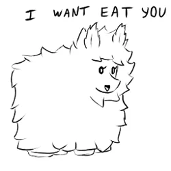 Size: 256x256 | Tagged: safe, artist:sohawkus, derpibooru import, oc, oc:fluffle puff, unofficial characters only, imminent vore, monochrome, sketch, solo, talking