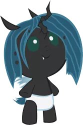 Size: 556x835 | Tagged: safe, artist:megarainbowdash2000, derpibooru import, queen chrysalis, pony, baby, baby pony, bipedal, cute, cutealis, diaper, fangs, foal, simple background, smiling, solo, transparent background, vector