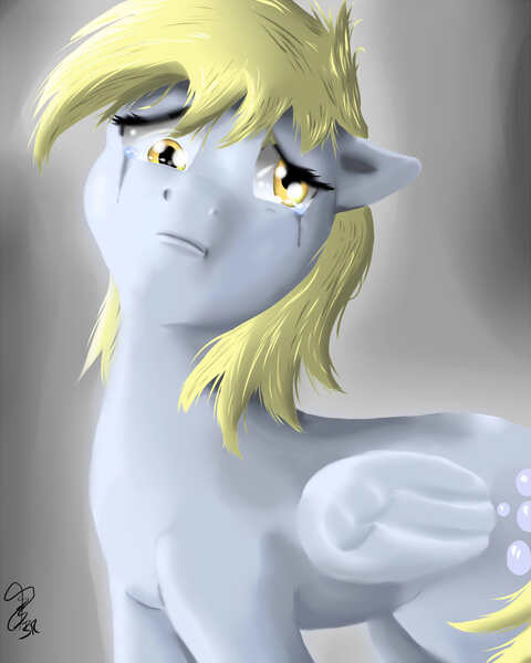 Size: 1500x1875 | Tagged: safe, artist:steveskunk, derpibooru import, derpy hooves, pegasus, pony, female, mare, sad, solo