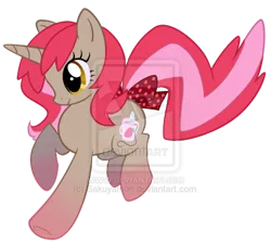 Size: 600x540 | Tagged: safe, artist:sakuyamon, derpibooru import, oc, oc:strawberry tea, unofficial characters only, pony, unicorn, female, mare, simple background, solo, transparent background, watermark