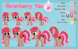 Size: 1125x709 | Tagged: safe, artist:sakuyamon, derpibooru import, oc, oc:strawberry tea, unofficial characters only, pony, unicorn, bow, reference sheet, solo, tail bow