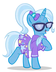 Size: 627x800 | Tagged: safe, artist:pixelkitties, derpibooru import, trixie, pony, unicorn, adorkable, alternate hairstyle, clothes, cute, dork, female, glasses, mare, simple background, solo, swag, transparent background, vector