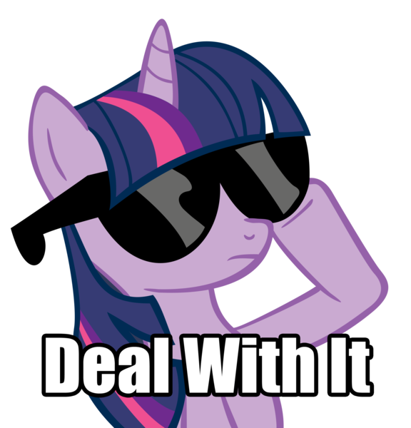 Size: 3028x3153 | Tagged: artist:j-brony, deal with it, derpibooru import, image macro, meme, safe, simple background, solo, sunglasses, transparent background, twilight sparkle, vector