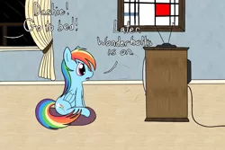 Size: 3750x2500 | Tagged: artist:zirbronium, derpibooru import, filly, rainbow dash, safe, solo, television, younger