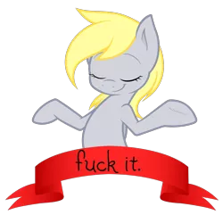 Size: 1872x1803 | Tagged: safe, artist:joey darkmeat, derpibooru import, edit, derpy hooves, pegasus, pony, female, mare, mouthpiece, old banner, shrug, simple background, solo, transparent background, vulgar