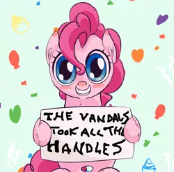 Size: 892x880 | Tagged: artist:a6p, bob dylan, derpibooru import, edit, pinkie pie, safe, sign, solo, song reference, subterranean homesick blues