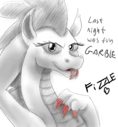 Size: 1280x1378 | Tagged: ask closet fizzle, bedroom eyes, derpibooru import, dragon, fizzelle, fizzle, garble, heart, male, sketch, solo, solo male, suggestive, teenaged dragon