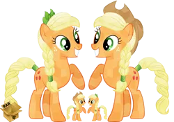 Size: 5684x4000 | Tagged: safe, artist:pirill, derpibooru import, applejack, earth pony, pony, alternate hairstyle, braid, crystallized, raised hoof, simple background, smiling, solo, tail wrap, transparent background, vector