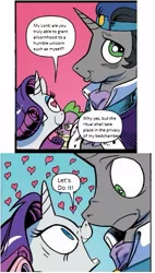 Size: 293x515 | Tagged: 2 panel comic, comic, derpibooru import, edit, female, good king sombra, idw, king sombra, male, rarity, shipping, sombrarity, spoiler:comic, straight, suggestive