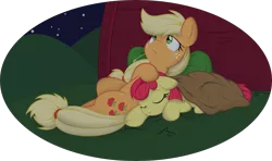 Size: 6500x3844 | Tagged: adorabloom, applebetes, apple bloom, applejack, artist:dfectivedvice, artist:hourglass-vectors, blanket, colored, crying, cute, derpibooru import, jackabetes, night, sad, safe, simple background, sisters, sleeping, .svg available, transparent background, vector