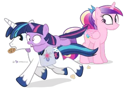 Size: 1050x750 | Tagged: artist:dm29, cookie, cross-eyed, derpibooru import, frown, gritted teeth, mouth hold, ponies riding ponies, princess cadance, riding, running, safe, shining armor, shrunken pupils, simple background, transparent background, trio, twilight sparkle, vector, wide eyes