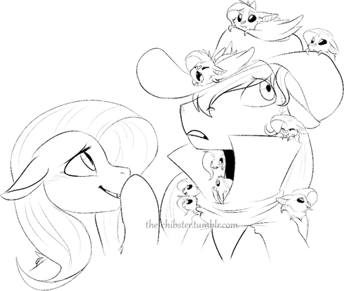 Size: 500x423 | Tagged: applejack, appleshy, artist:the-chibster, bat, cute, derpibooru import, female, flutterbat, fluttershy, lesbian, monochrome, safe, shipping, shyabetes, tumblr, vampire