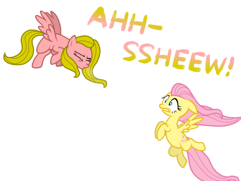 Size: 2048x1536 | Tagged: artist:proponypal, derpibooru import, duo, fluttershy, mucus, oc, oc:typhoon, safe, sneezing, sneezing fetish, snot, spit, spray, wind