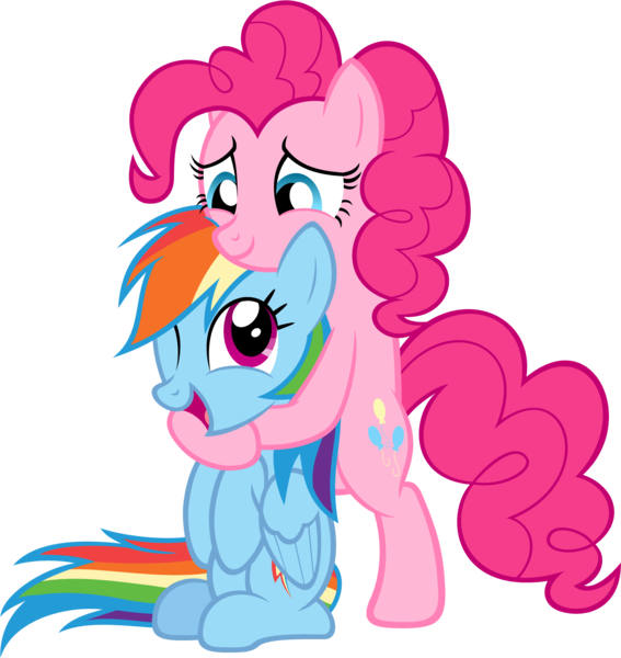 Size: 1591x1685 | Tagged: safe, artist:zacatron94, derpibooru import, pinkie pie, rainbow dash, female, hug, lesbian, open mouth, pinkiedash, shipping, show accurate, simple background, smiling, transparent background, vector