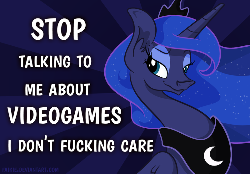 Size: 1607x1116 | Tagged: anti-gamer luna, artist:faikie, bedroom eyes, gamer luna, large ears, looking at you, mouthpiece, princess luna, safe, smiling, smirk, solo, video game, vulgar