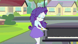 Size: 500x281 | Tagged: safe, derpibooru import, screencap, rarity, equestria girls, player piano, rainbow rocks, animated, beautiful, blinking, boots, bracelet, clothes, cute, fabulous, female, flirting, gif, hairpin, high heel boots, jewelry, lidded eyes, messy hair, piano, raribetes, shoes, skirt, solo