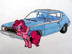 Size: 1024x768 | Tagged: amc, amc gremlin, artist:patridam, car, derpibooru import, gremlin, pinkie pie, safe, solo, traditional art