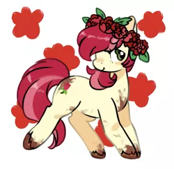 Size: 909x883 | Tagged: safe, artist:techtechno, derpibooru import, roseluck, earth pony, pony, cute, cuteluck, dirty, female, floral head wreath, mare, mud, muddy, solo