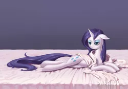 Size: 1978x1379 | Tagged: artist:dannylim86, bed, derpibooru import, rarity, safe, solo, wet, wet mane, wet mane rarity