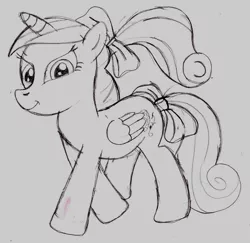 Size: 2032x1974 | Tagged: artist:ced75, derpibooru import, monochrome, princess cadance, safe, sketch, solo, traditional art, younger