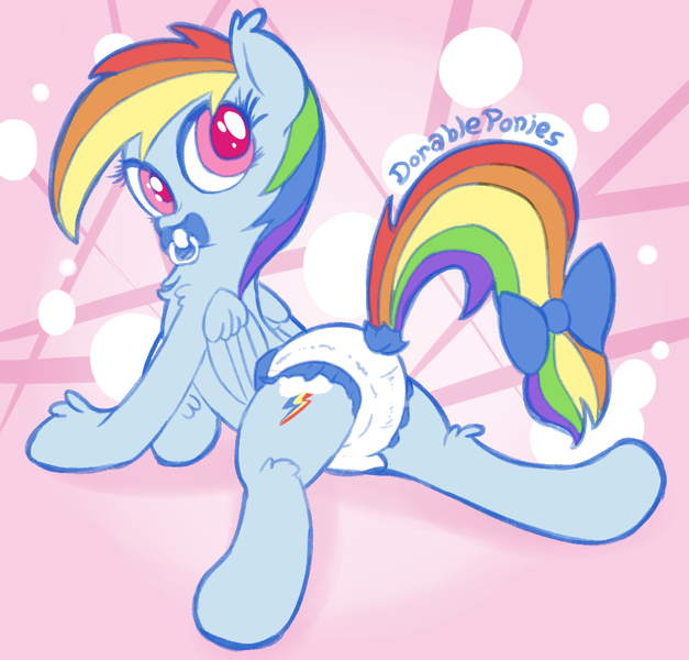 Size: 926x886 | Tagged: questionable, artist:dorableponies, derpibooru import, rainbow dash, pegasus, pony, ageplay, colored pupils, diaper, diaper fetish, female, mare, pacifier, solo, solo female