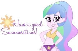 Size: 1024x671 | Tagged: dead source, safe, artist:katequantum, derpibooru import, princess celestia, equestria girls, alternate hairstyle, base used, belly button, bikini, clothes, principal celestia, simple background, solo, swimsuit, transparent background, vector