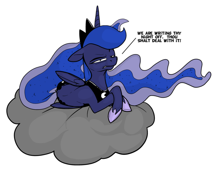 Size: 1280x1017 | Tagged: artist:secoh2000, artist:venezolanbrony, cloud, derpibooru import, edit, princess luna, prone, safe, simple background, solo, transparent background