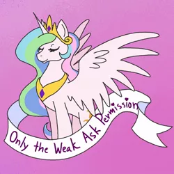 Size: 864x864 | Tagged: artist:lovelywaifu, derpibooru import, edit, eyes closed, mouthpiece, old banner, princess celestia, safe, smiling, solo