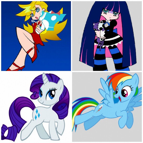 Size: 960x960 | Tagged: anarchy panty, anarchy stocking, anime, collage, comparison, derpibooru import, panty and stocking with garterbelt, rainbow dash, rarity, safe, stock vector, tomboy
