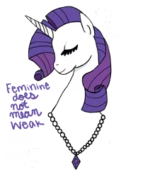 Size: 600x744 | Tagged: artist:pink, derpibooru import, eyes closed, feminist ponies, mouthpiece, rarity, safe, solo